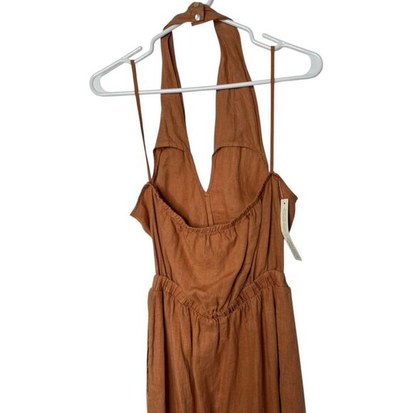 Anthropologie Cloth & Stone Burnt Orange Halter Linen Maxi Dress Size S NWT - Picture 8 of 12